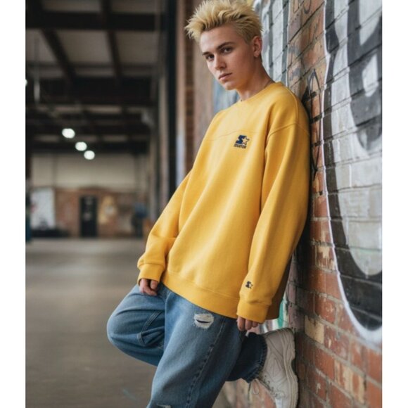 Starter Men's Cozy Stylish Yellow Crewneck Pullover Sweatshirt Size Large - Picture 1 of 10